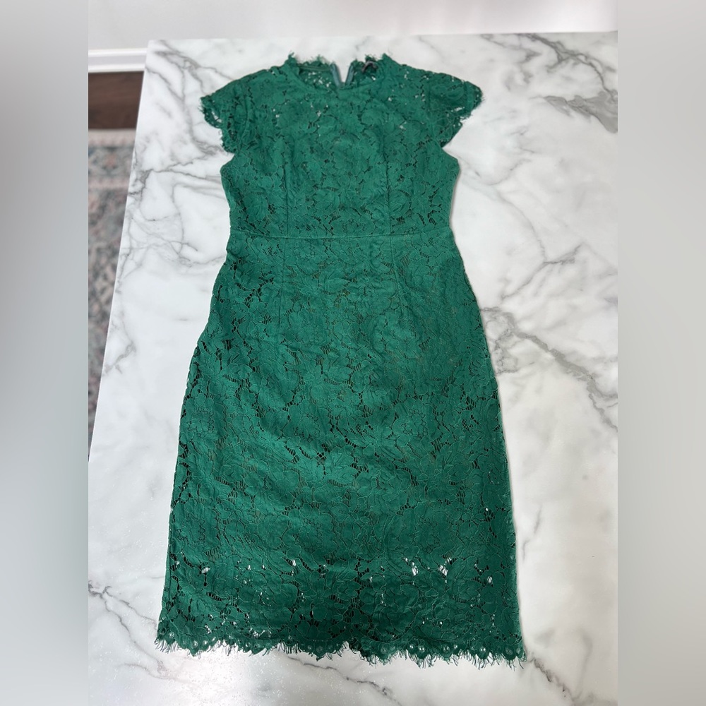 Lace Green Fitted Midi Dress